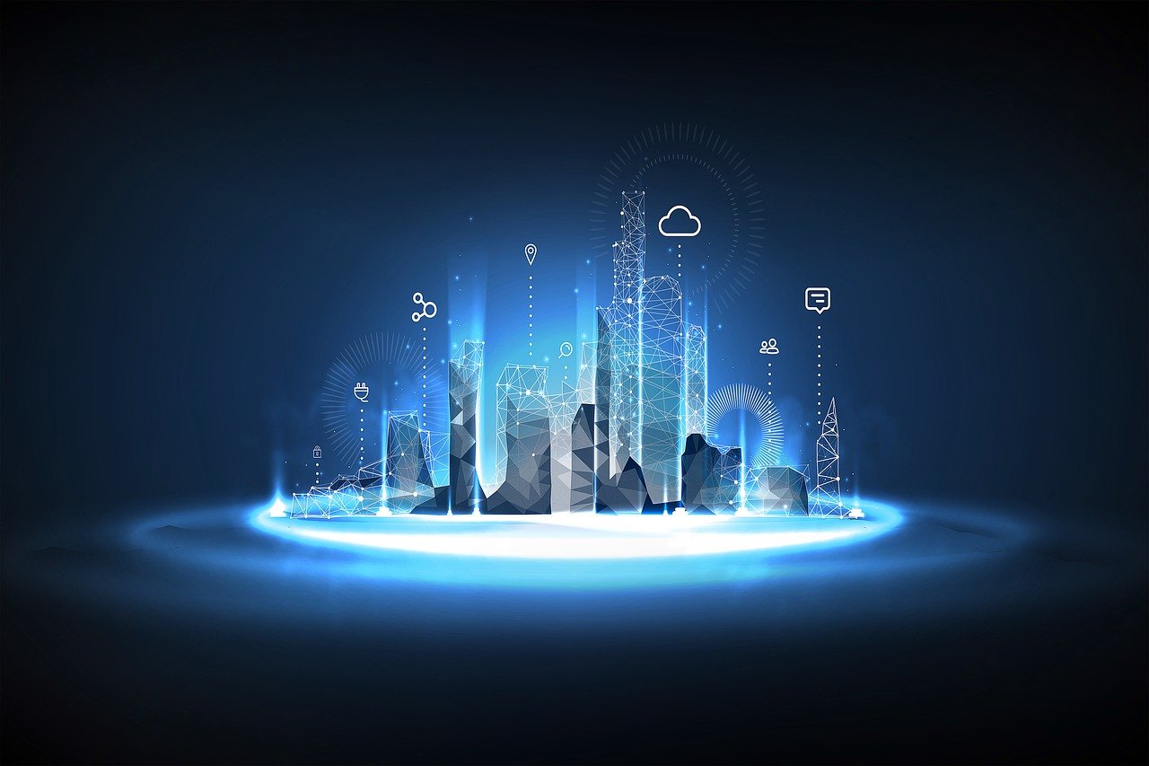 Free technology city glowing illustration